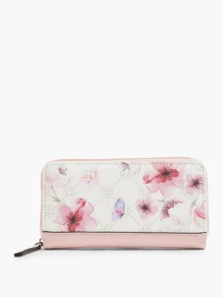 White and Pink Floral Monogram Purse