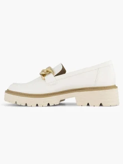 White Chunky Loafer with Contrasting Sole and Chain Detail