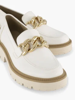 White Chunky Loafer with Contrasting Sole and Chain Detail