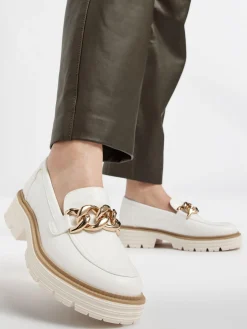 White Chunky Loafer with Contrasting Sole and Chain Detail