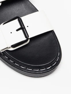 White Chunky Sandal with Contrasting Sole and Stitching