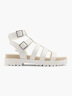 White Double Buckle Gladiator Style Sandal