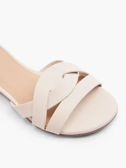 White Interwoven Strapped Slip On Flat Sandal