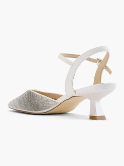 White Jewelled Slingback Kitten Heel