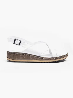 White Leather Cross Strapped Comfort Sandal