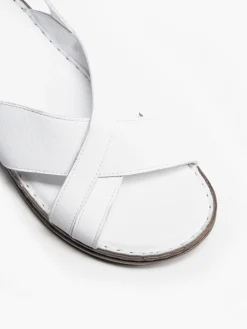White Leather Cross Strapped Comfort Sandal