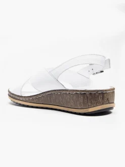 White Leather Cross Strapped Comfort Sandal