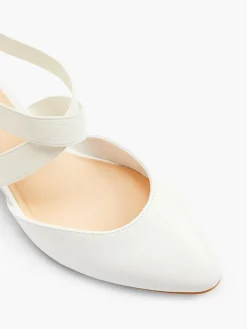 White Leather Elasticated Strap Block Heel