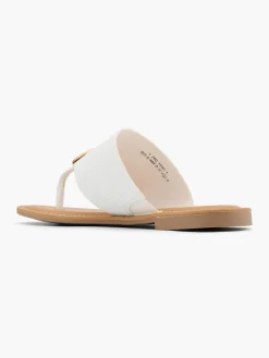 White Metal Ring Toe Thong Flat Sandal