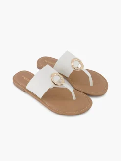 White Metal Ring Toe Thong Flat Sandal
