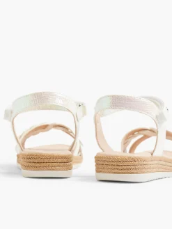 White Pearlised Ankle Strap Flat Sandal