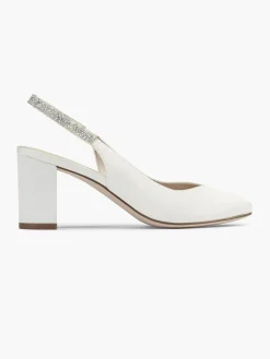 White Satin Wedding Collection Sling Back Heel with Diamante Detailing