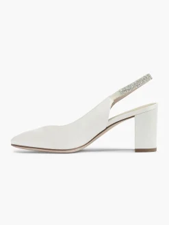 White Satin Wedding Collection Sling Back Heel with Diamante Detailing