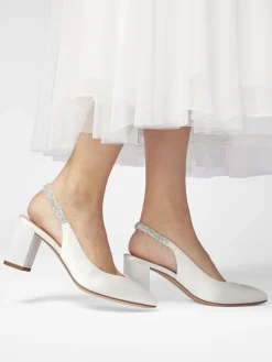 White Satin Wedding Collection Sling Back Heel with Diamante Detailing