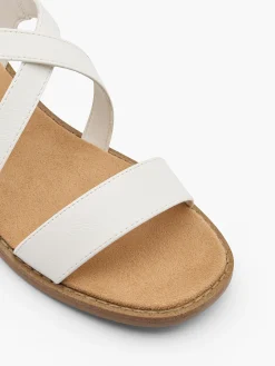 White Strappy Sandal with Buckle Detail and Wooden Effect Heel