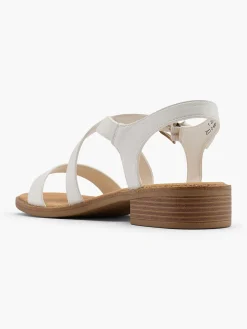 White Strappy Sandal with Buckle Detail and Wooden Effect Heel