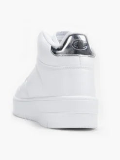White/Silver Rebound Platform Mid Metal Trainers