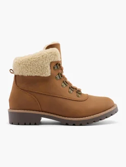Wider Fit Tan Fleece Collared Lace Up Hiker Boot